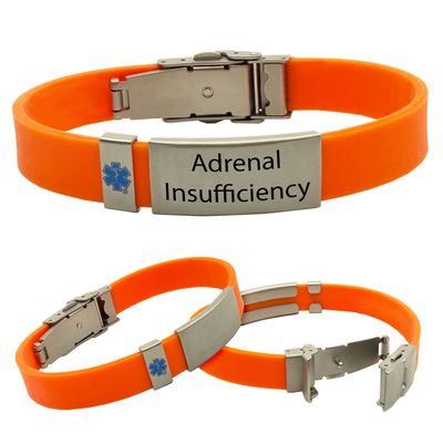 Medical Alert ID Bracelet Adrenal Insufficiency for Men and Women - Silicone ID Wristband - Choose Color and Adjustable Size 5.75" - 9.25" (Orange)