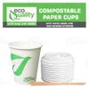 12 oz Compostable Paper Cups with White Dome Lids and Wooden Stirrers - Biodegradable Disposable White Paper Coffee Cups PLA Lined - Eco-friendly Hot and Cold Drinking Cups (150) view 4