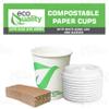 12 oz Compostable Paper Cups with White Dome Lids and Sleeves - Biodegradable Disposable White Paper Coffee Cups PLA Lined - Eco-friendly Hot and Cold Drinking Cups (500) view 4