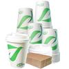 12 oz Compostable Paper Cups with White Dome Lids and Sleeves - Biodegradable Disposable White Paper Coffee Cups PLA Lined - Eco-friendly Hot and Cold Drinking Cups (1000) view 1