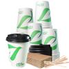 12 oz Compostable Paper Cups with Black Dome Lids, Sleeves and Wooden Stirrers - Biodegradable Disposable White Paper Coffee Cups PLA Lined - Eco-friendly Hot and Cold Drinking Cups (300) view 1