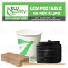 12 oz Compostable Paper Cups with Black Dome Lids, Sleeves and Wooden Stirrers - Biodegradable Disposable White Paper Coffee Cups PLA Lined - Eco-friendly Hot and Cold Drinking Cups (300) view 4