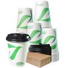 12 oz Compostable Paper Cups with Black Dome Lids and Sleeves - Biodegradable Disposable White Paper Coffee Cups PLA Lined - Eco-friendly Hot and Cold Drinking Cups (1000) view 1