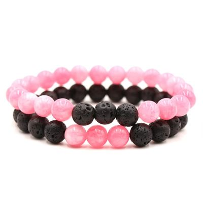 2Pcs Matte Lava Rock Volcanic Stone Beads Stretch Bracelet 8mm Volcanic Rock Aromatherapy Essential oil Diffuser Bracelet Tiger Eye Seed Energy Yoga Bracelet Healing Aromatherapy Jewelry-pink