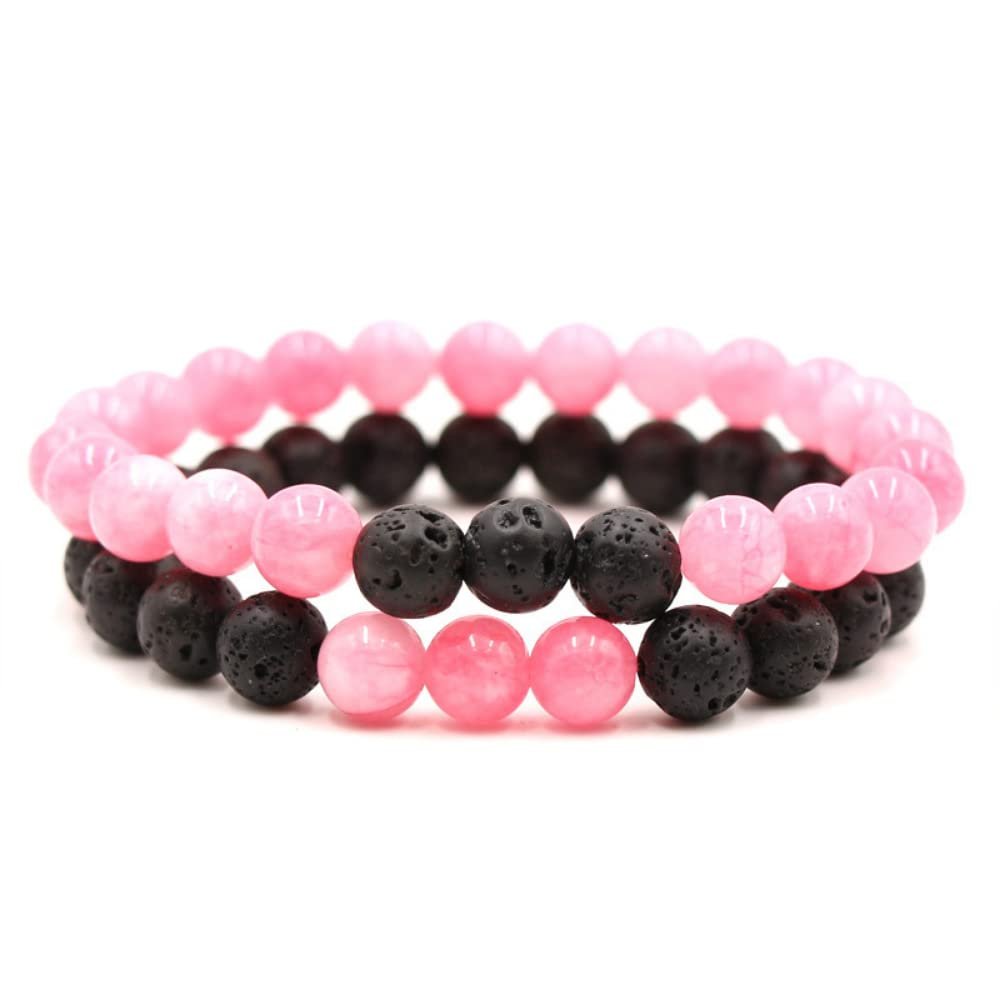 2Pcs Matte Lava Rock Volcanic Stone Beads Stretch Bracelet 8mm Volcanic Rock Aromatherapy Essential oil Diffuser Bracelet Tiger Eye Seed Energy Yoga Bracelet Healing Aromatherapy Jewelry-pink