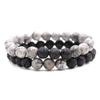 2Pcs Matte Lava Rock Volcanic Stone Beads Stretch Bracelet 8mm Volcanic Rock Aromatherapy Essential oil Diffuser Bracelet Tiger Eye Seed Energy Yoga Bracelet Healing Aromatherapy Jewelry-grey view 1