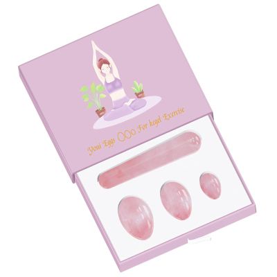 Rose Quartz Yoni Egg Massage Stick Set Natural Pink Crystal Stone Love Eggs Drilled and Undrilled Egg Kegel Exercise Massager,Undrilled with Box