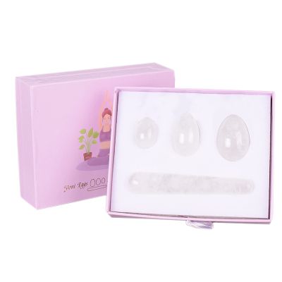 White Jade Yoni Egg Set Tightening Massage Stick Women Kegel Exercise Tool Yoni Wand Crystal Ball Set,Undrill Set with Box