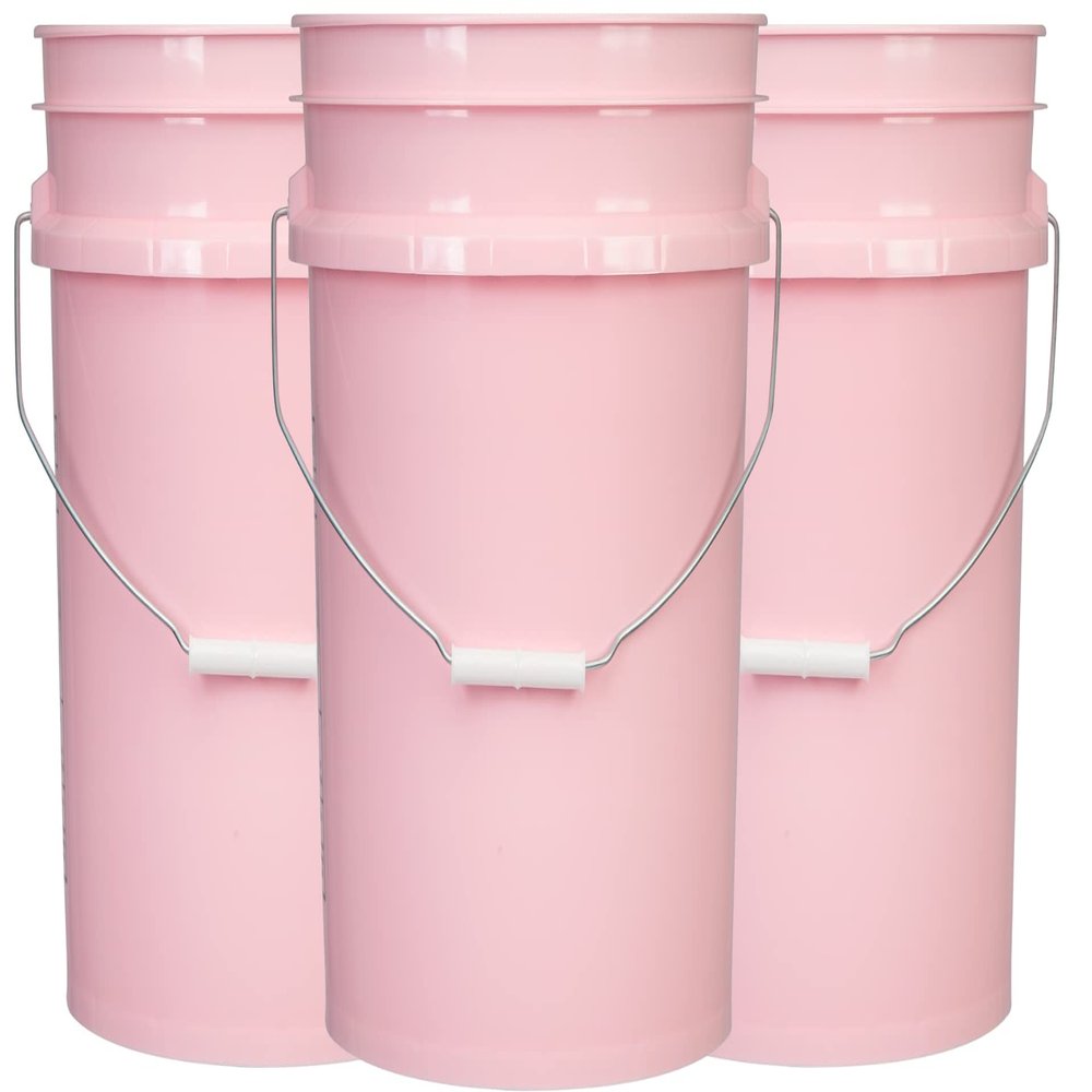House Naturals 5 Gallon Pink Food Grade Plastic Storage Bucket (Pack of 3) Made in USA (Pink Buckets Without Lids)