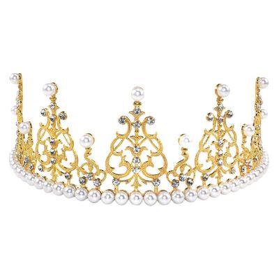 Shining Crown Cake Topper Metal Pearl Wedding Cake Topper Decor For Bridal Wedding Baby Shower Decorations Birthday Party Gold