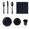 175 PCS Black Party Supplies Disposable Dinnerware Set Plastic Plates and Paper Napkins Cups Silverware Serve 25 Sets for Birthday Bridal Shower Wedding Engagement Graduation Parties view 2