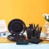 175 PCS Black Party Supplies Disposable Dinnerware Set Plastic Plates and Paper Napkins Cups Silverware Serve 25 Sets for Birthday Bridal Shower Wedding Engagement Graduation Parties view 3