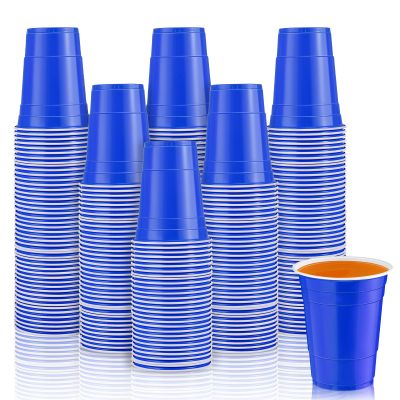 Lounsweer 100 Pack 16 Ounce Plastic Party Cups Heavy Duty Drinking Water Cups for Valentine Carnival St. Patrick's Day Holiday Festival Wedding Birthday Party Supplies(Blue)