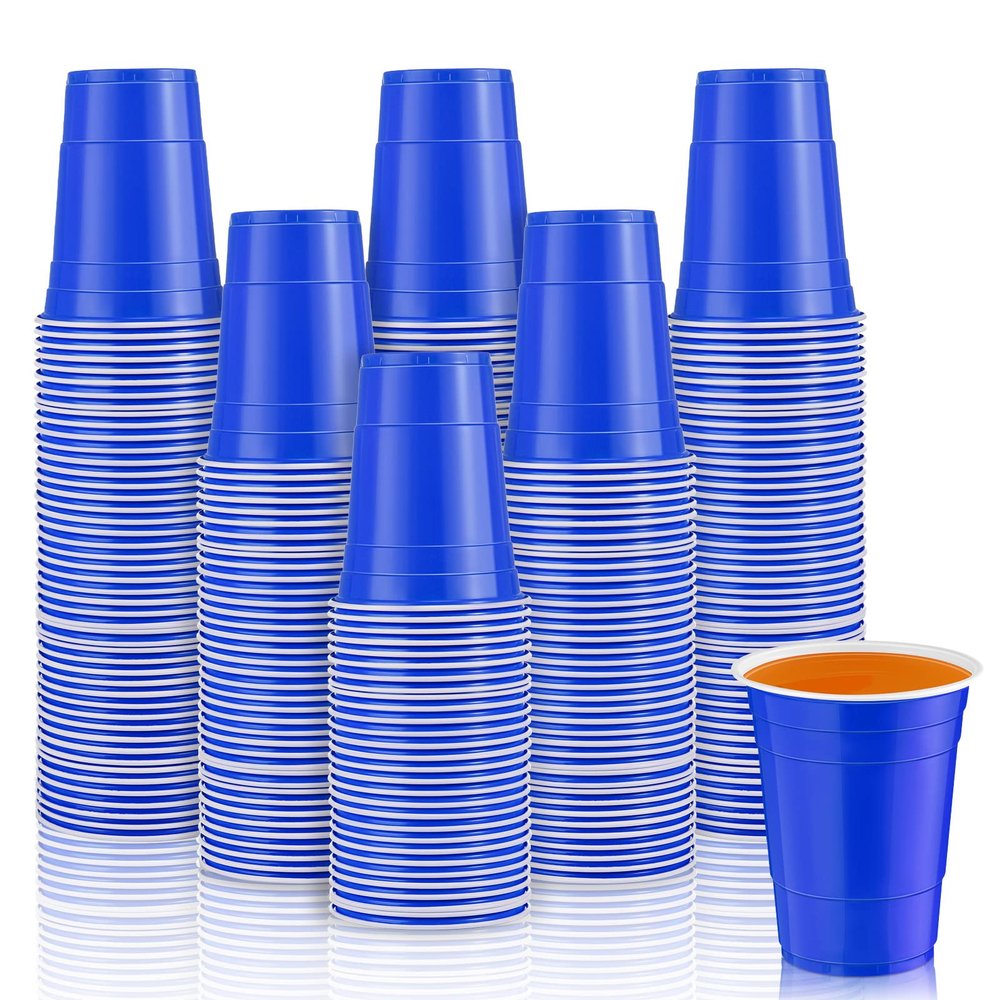 Lounsweer 100 Pack 16 Ounce Plastic Party Cups Heavy Duty Drinking Water Cups for Valentine Carnival St. Patrick's Day Holiday Festival Wedding Birthday Party Supplies(Blue)