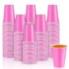 Lounsweer 100 Pack 16 Ounce Plastic Party Cups Heavy Duty Drinking Water Cups for Valentine Carnival St. Patrick's Day Holiday Festival Wedding Birthday Party Supplies(Pink) view 1