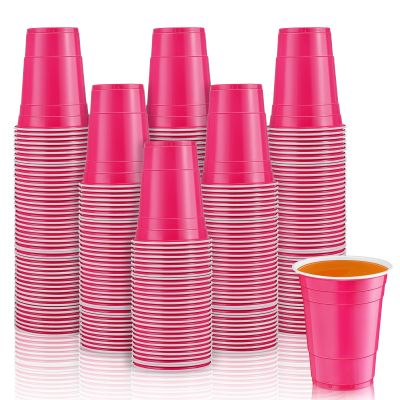Lounsweer 100 Pack 16 Ounce Plastic Party Cups Heavy Duty Drinking Water Cups for Valentine Carnival St. Patrick's Day Holiday Festival Wedding Birthday Party Supplies(Pink)