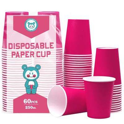 Yuxitia Disposable Paper Cups, 60pcs Pink Paper Cups For DIY Wedding Christmas Party Picnic BBQ Travel and Event 8OZ (Hot Pink)