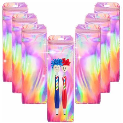 100 Pack Holographic Plastic Bags Resealable Pen Packaging Bags Beadable Pens Small Business Sample Pouch Clear Beads Bags Lip Gloss,Cosmetic,Jewelry 2.75x8.6"