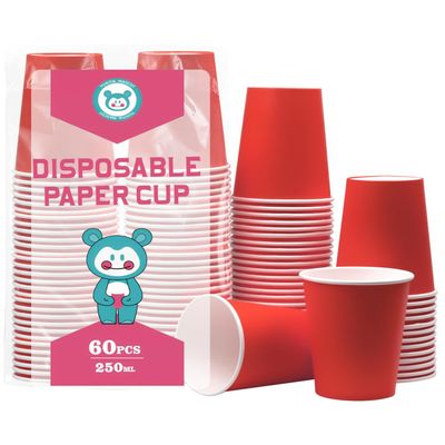 Yuxitia Disposable Paper Cups, 60pcs Red Paper Cups For DIY Wedding Christmas Party Picnic BBQ Travel and Event 8OZ (Red)