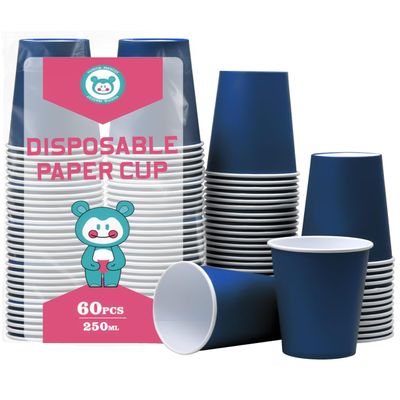 Yuxitia Disposable Paper Cups, 60pcs Blue Paper Cups For DIY Wedding Christmas Party Picnic BBQ Travel and Event 8OZ (Navy blue)