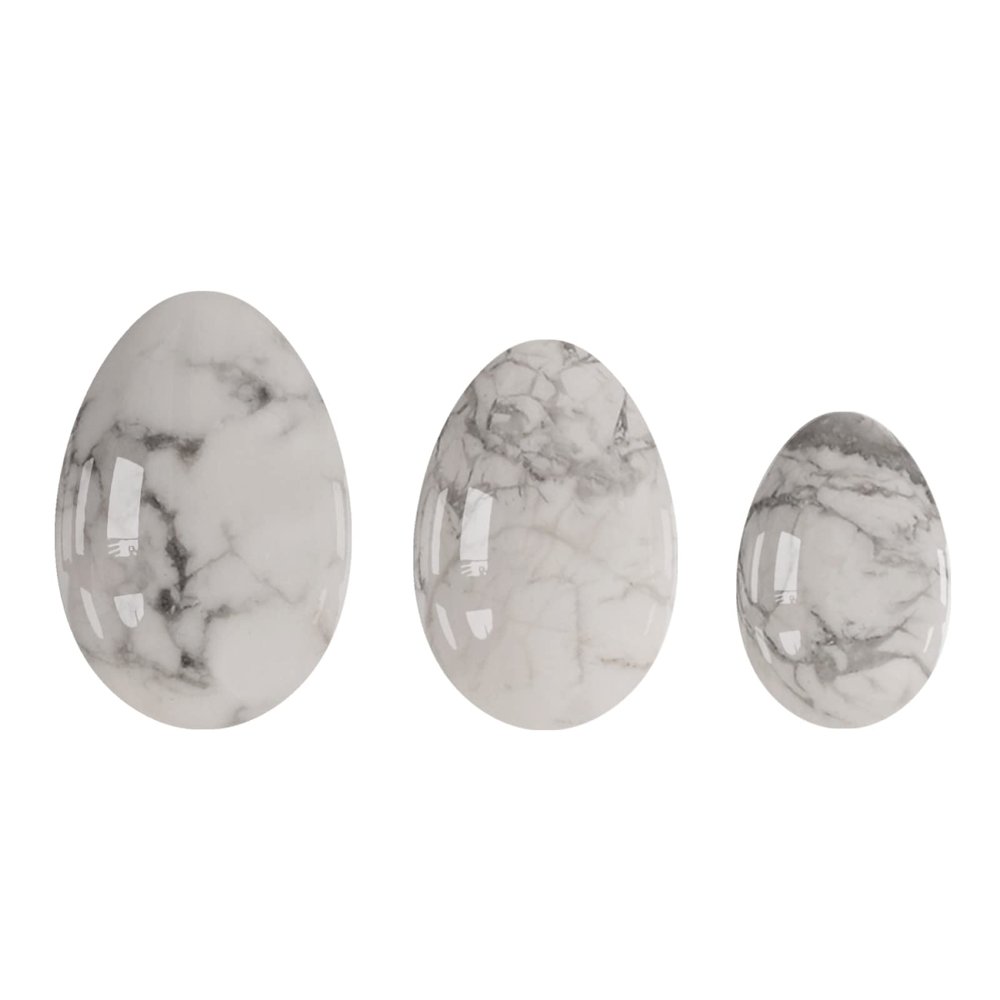Undrilled Rose Quartz Yoni Egg Set Jade Eggs Obsidian Kegel Exercise Ball Yoni Eggs Exerciser,White Howlite