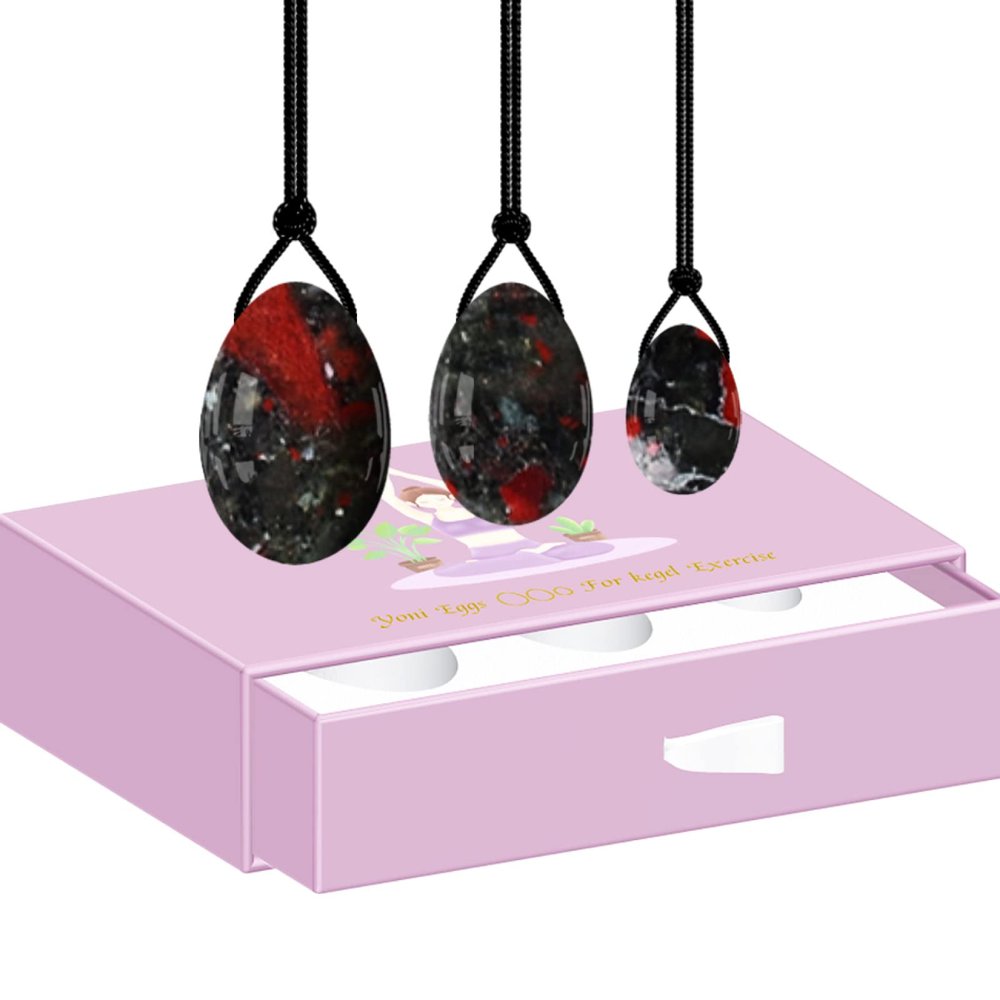 Bloodstone Yoni Egg Wand Set 100% Natural Jade Stone for Kegel Exercise Tightening Feminine Kegel Eggs,Drilled Egg with Box