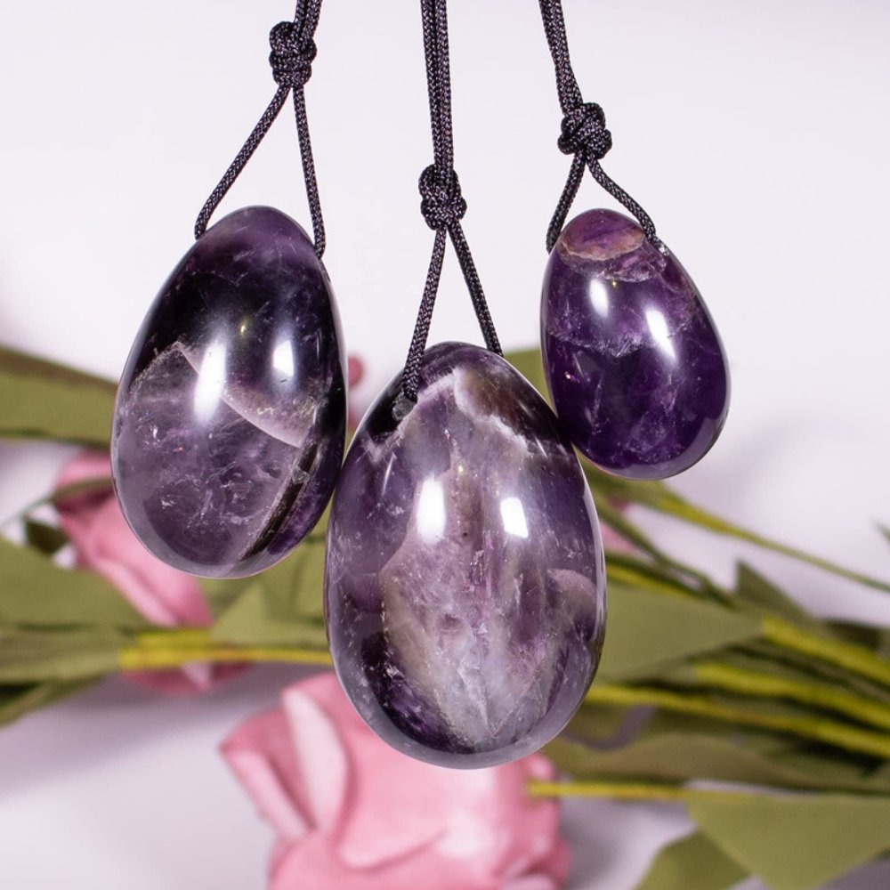 Jade Stone Yoni Eggs Massage Natural Crystal Beads Yoga Exercise Train Kegel Egg,Amethyst Quartz,25mm 40mm
