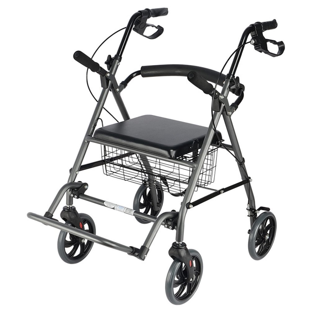 2 in 1 Rollator Walker & Transport Chair - Folding Walker Wheelchair Combo with Seat and Footrest for Seniors - 4 Wheel Walker, Loading Capacity 150kg/330lbs