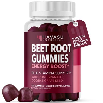 Beet Root Gummies with COQ10 & Pomegranate - Nitric Oxide Supplement for Men and Women - Beetroot for Endurance, Performance, Recovery - Vegan, Non-GMO, Gluten Free - Mixed Berry Flavor, 120 Count