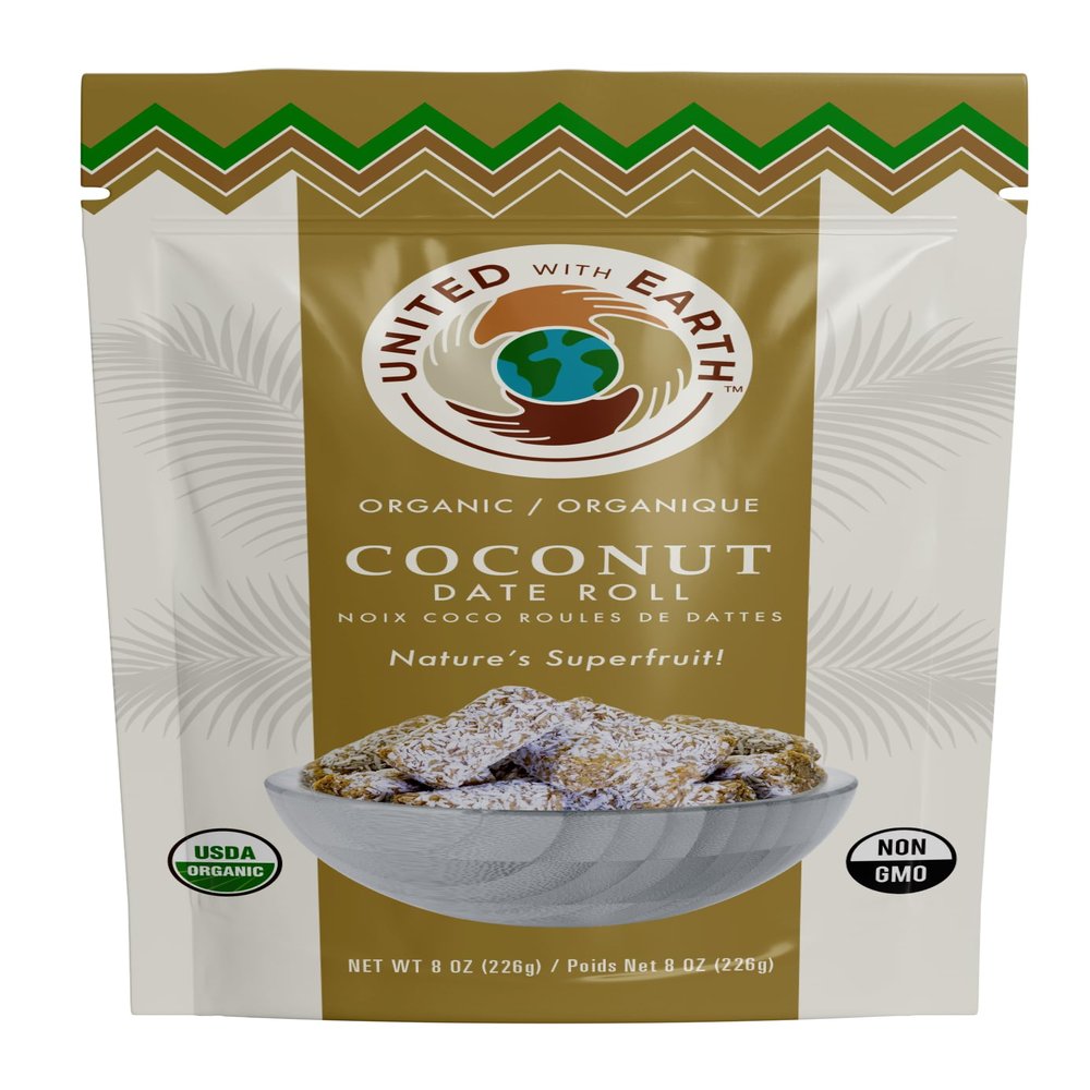 United With Earth Organic Coconut Date Rolls - 8oz (2-Pack) | Non-GMO, Gluten-Free, Vegan, Paleo, Certified Organic