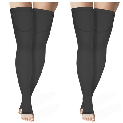 Truform Surgical Stockings, 18 mmHg Compression for Men and Women, Thigh High Length, Open Toe, Black, X-Large (Pack of 2)