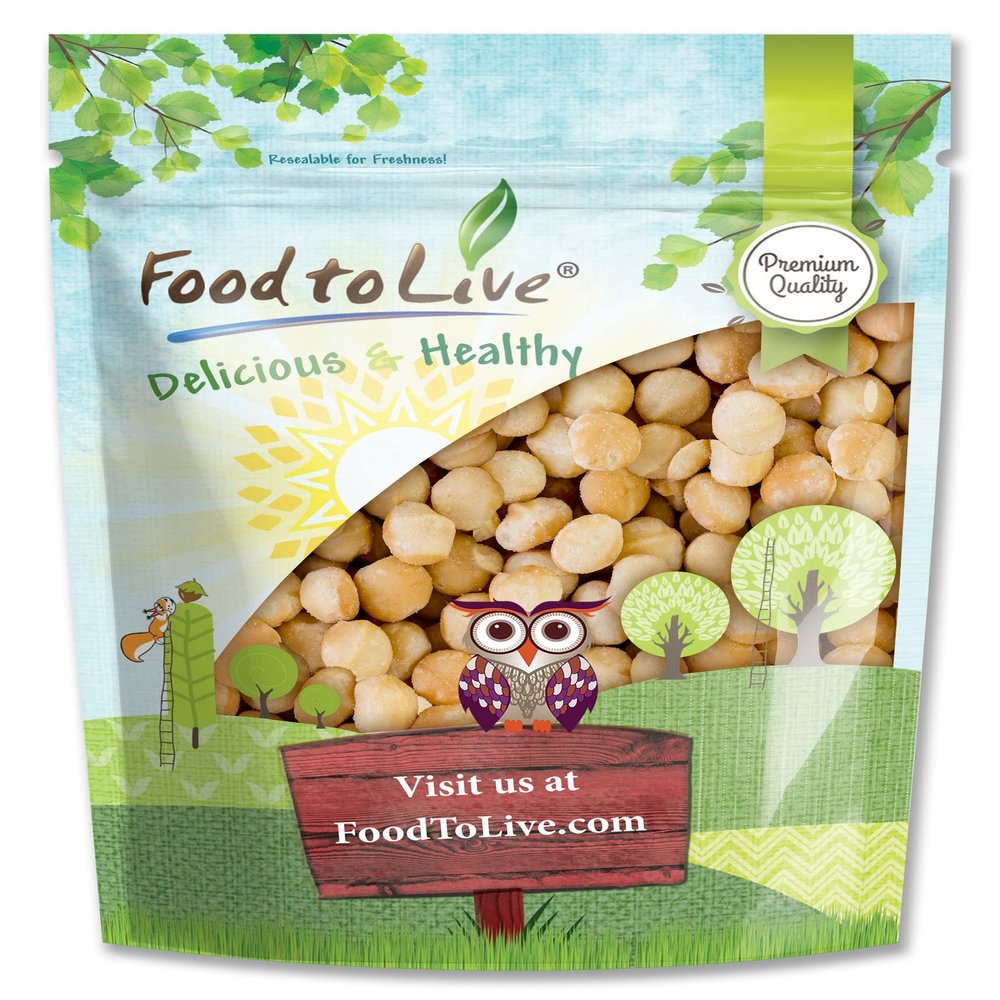 Food to Live Dry Roasted Macadamia Nuts with Himalayan Salt, 2 Pounds Oven Roasted Whole Nuts, Lightly Salted, No Oil Added, Vegan Snack, Keto, Kosher, Bulk. High in Protein. Great for Baking