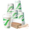12 oz Compostable Paper Cups with White Dome Lids, Sleeves and Wooden Stirrers - Biodegradable Disposable White Paper Coffee Cups PLA Lined - Eco-friendly Hot and Cold Drinking Cups (300) view 1