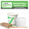 12 oz Compostable Paper Cups with White Dome Lids, Sleeves and Wooden Stirrers - Biodegradable Disposable White Paper Coffee Cups PLA Lined - Eco-friendly Hot and Cold Drinking Cups (300) view 4