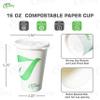 16 oz Compostable Paper Cups with White Flat Lids and Wooden Stirrers - Biodegradable Disposable White Paper Coffee Cups PLA Lined - Eco-friendly Hot and Cold Drinking Cups (200) view 3