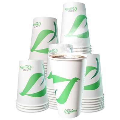 16 oz Compostable Paper Cups - Biodegradable Disposable White Paper Coffee Cups PLA Lined - Eco-friendly Hot and Cold Drinking Cups for Travel, Picnic, Party and Events (500)
