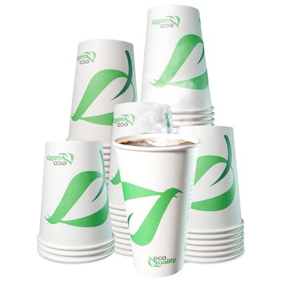 16 oz Compostable Paper Cups - Biodegradable Disposable White Paper Coffee Cups PLA Lined - Eco-friendly Hot and Cold Drinking Cups for Travel, Picnic, Party and Events (150)