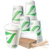 12 oz Compostable Paper Cups with White Dome Lids, Sleeves and Wooden Stirrers - Biodegradable Disposable White Paper Coffee Cups PLA Lined - Eco-friendly Hot and Cold Drinking Cups (500) view 1