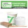 12 oz Compostable Paper Cups with White Dome Lids, Sleeves and Wooden Stirrers - Biodegradable Disposable White Paper Coffee Cups PLA Lined - Eco-friendly Hot and Cold Drinking Cups (500) view 4