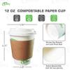 12 oz Compostable Paper Cups with White Dome Lids, Sleeves and Wooden Stirrers - Biodegradable Disposable White Paper Coffee Cups PLA Lined - Eco-friendly Hot and Cold Drinking Cups (250) view 3