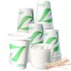 16 oz Compostable Paper Cups with White Flat Lids and Wooden Stirrers - Biodegradable Disposable White Paper Coffee Cups PLA Lined - Eco-friendly Hot and Cold Drinking Cups (1000) view 1