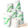 16 oz Compostable Paper Cups with White Flat Lids and Wooden Stirrers - Biodegradable Disposable White Paper Coffee Cups PLA Lined - Eco-friendly Hot and Cold Drinking Cups (500) view 1