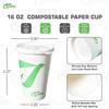 16 oz Compostable Paper Cups with White Flat Lids and Wooden Stirrers - Biodegradable Disposable White Paper Coffee Cups PLA Lined - Eco-friendly Hot and Cold Drinking Cups (500) view 3