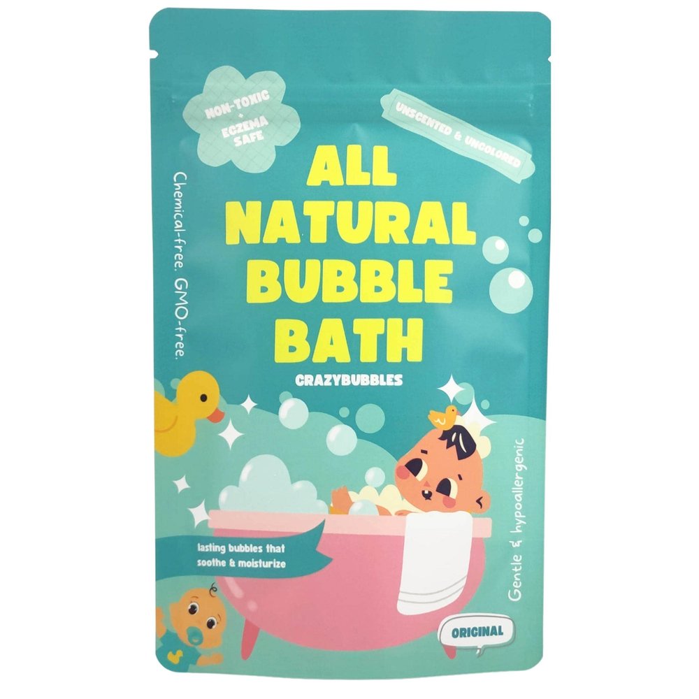 CrazyBubbles All Natural Bubble Bath for Kids & Baby, Hypoallergenic Bubble Bath Kids with Sensitive Skin, Gentle Eczema Safe Baby Essentials, Unscented Powder Mix with Colloidal Oats, Up to 30 Baths
