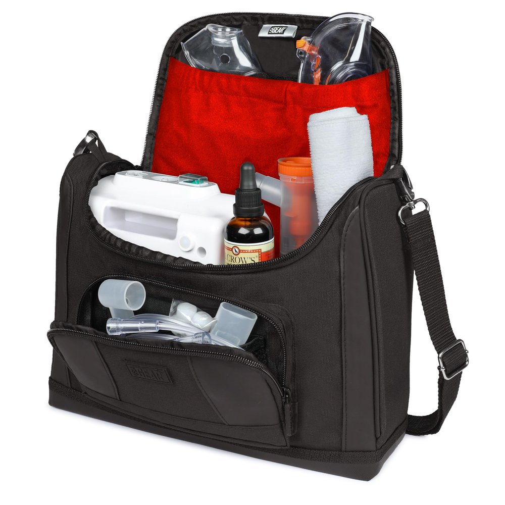 USA GEAR Nebulizer Carrying Case - Customizable Padded Interior, Shoulder Strap, Durable Exterior - Asthma Travel Bag to Store Nebulizer Machine, Mask, Tubing, Inhaler, Mouthpiece, and More - Red