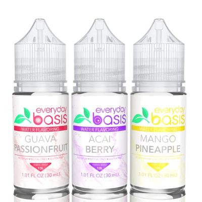 Everyday Basis Water Flavoring  Liven Up Your Water  Great Taste  Great Flavors  Keto Friendly, 0 Calories  No Dyes or Food Coloring (Tropical Variety Pack)