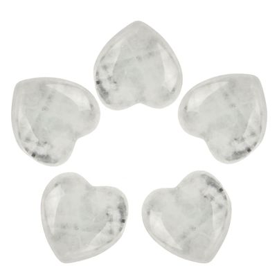 5 PCS Healing Crystals Heart Crystal 0.8 Inches Natural Love Heart Shaped Stones Worry Stones Polished Pocket Palm Thumb Gemstones Chakra Reiki Energy Balancing Meditation (White)