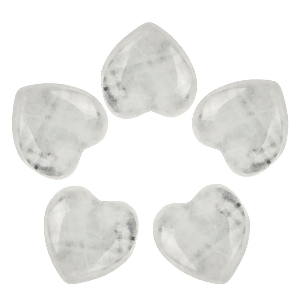 5 PCS Healing Crystals Heart Crystal 0.8 Inches Natural Love Heart Shaped Stones Worry Stones Polished Pocket Palm Thumb Gemstones Chakra Reiki Energy Balancing Meditation (White)