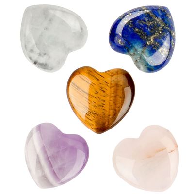 5 PCS Healing Crystals Heart Crystal 0.8 Inches Natural Love Heart Shaped Stones Worry Stones Polished Pocket Palm Thumb Gemstones Chakra Reiki Energy Balancing Meditation (Multicolor)