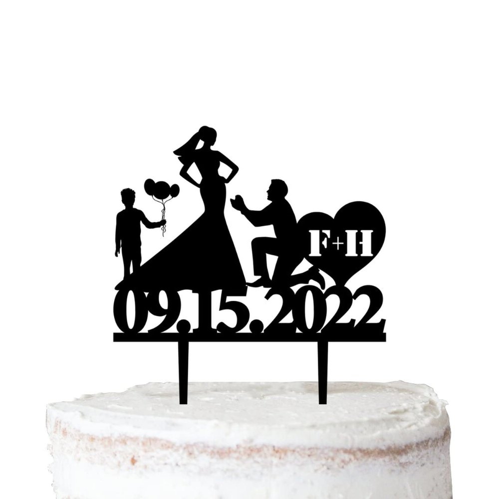 Acrylic Personalized Wedding Cake Toppers Custom Last Name One Family with Children Black Cake Topper Rustic Country Cursive Cake Decoration Topper for Bridal Shower Engagement Anniversary style993